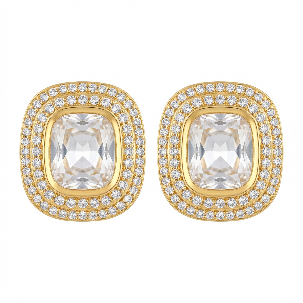 Elegant Gold-Plated Kundan Necklace Set with Stud Earrings | Bridal & Festive Jewelry