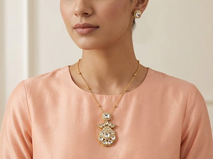 Elegant Gold-Plated Kundan Necklace Set with Stud Earrings | Bridal & Festive Jewelry