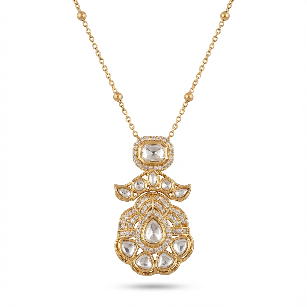 Elegant Gold-Plated Kundan Necklace Set with Stud Earrings | Bridal & Festive Jewelry