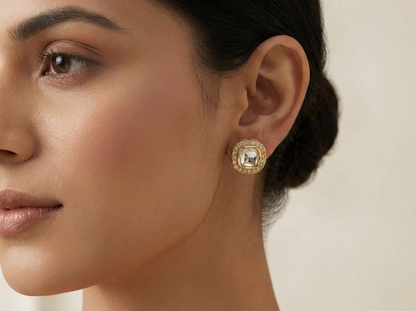 Elegant Gold-Plated Kundan Necklace Set with Stud Earrings | Bridal & Festive Jewelry