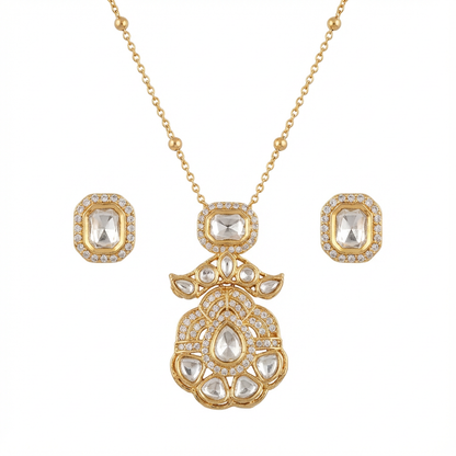 Elegant Gold-Plated Kundan Necklace Set with Stud Earrings | Bridal & Festive Jewelry