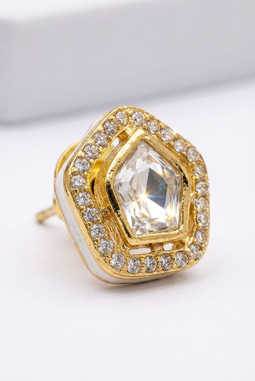 Gold-Plated Kundan Necklace Set with Green Stone Pendant & Matching Earrings | Traditional Ethnic Jewelry for Women